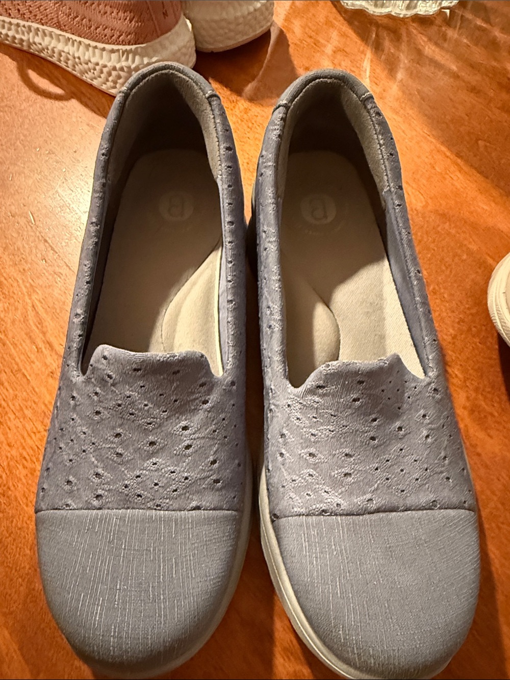 Bzees Women's Perforated Slip-On Flats in Light Gray